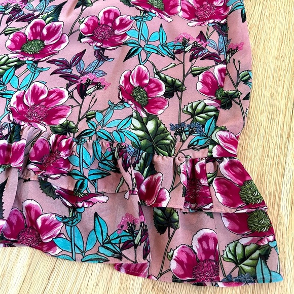FOR LOVE & LEMONS churro floral babydoll mini dress ruffle pink flamenco size M - Picture 9 of 14